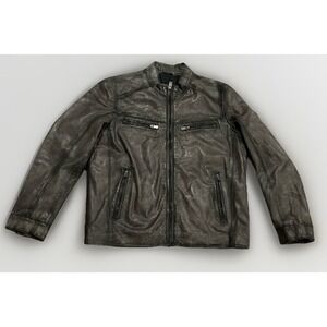 Patrick James Leather Cafe Racer Motorcycle Jacket M Lambskin Soft Supple Grey